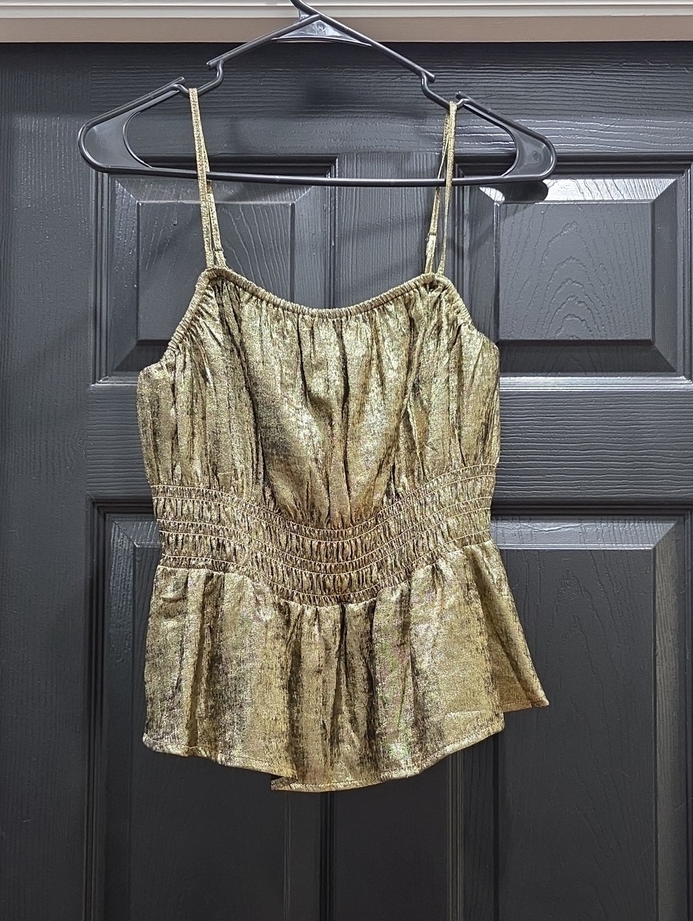 Old Navy Metallic Gold Smocked Peplum Cami